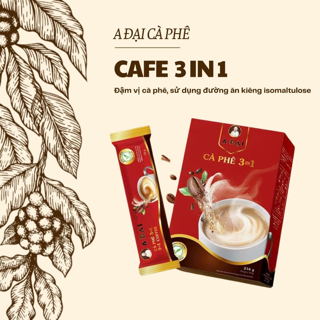 Cà Phê Hòa Tan 3 Trong 1 A Đại Hộp 10 gói (180g) - Cà Phê Chuẩn Hương Vị Thuần Việt, Đậm Đà, Tiện Lợi