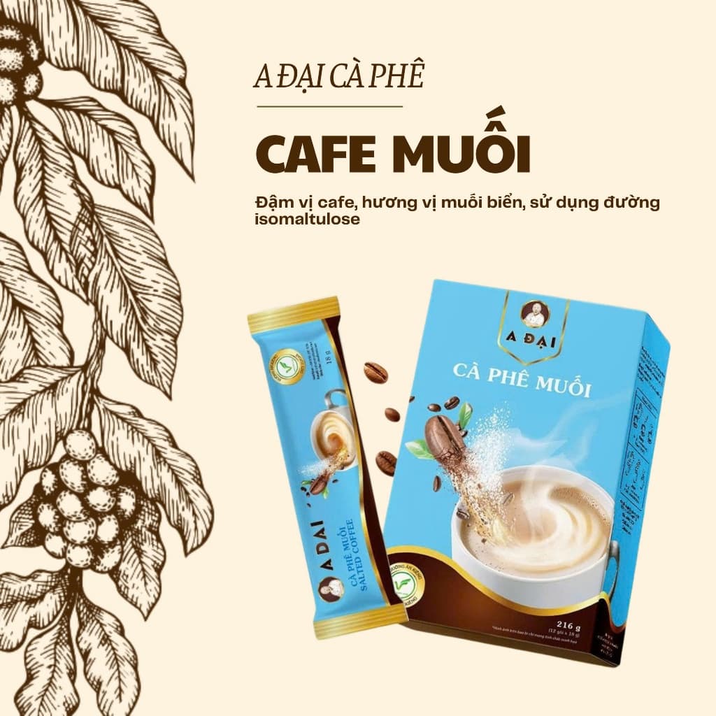 Cà phê Muối A Đại Hộp 10 gói (180g) - Chuẩn Hương Vị Cà Phê Thuần Việt, Dễ Sử Dụng