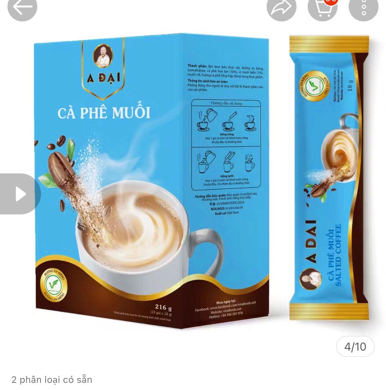 Cà phê Muối A Đại Hộp 10 gói (180g) - Chuẩn Hương Vị Cà Phê Thuần Việt, Dễ Sử Dụng