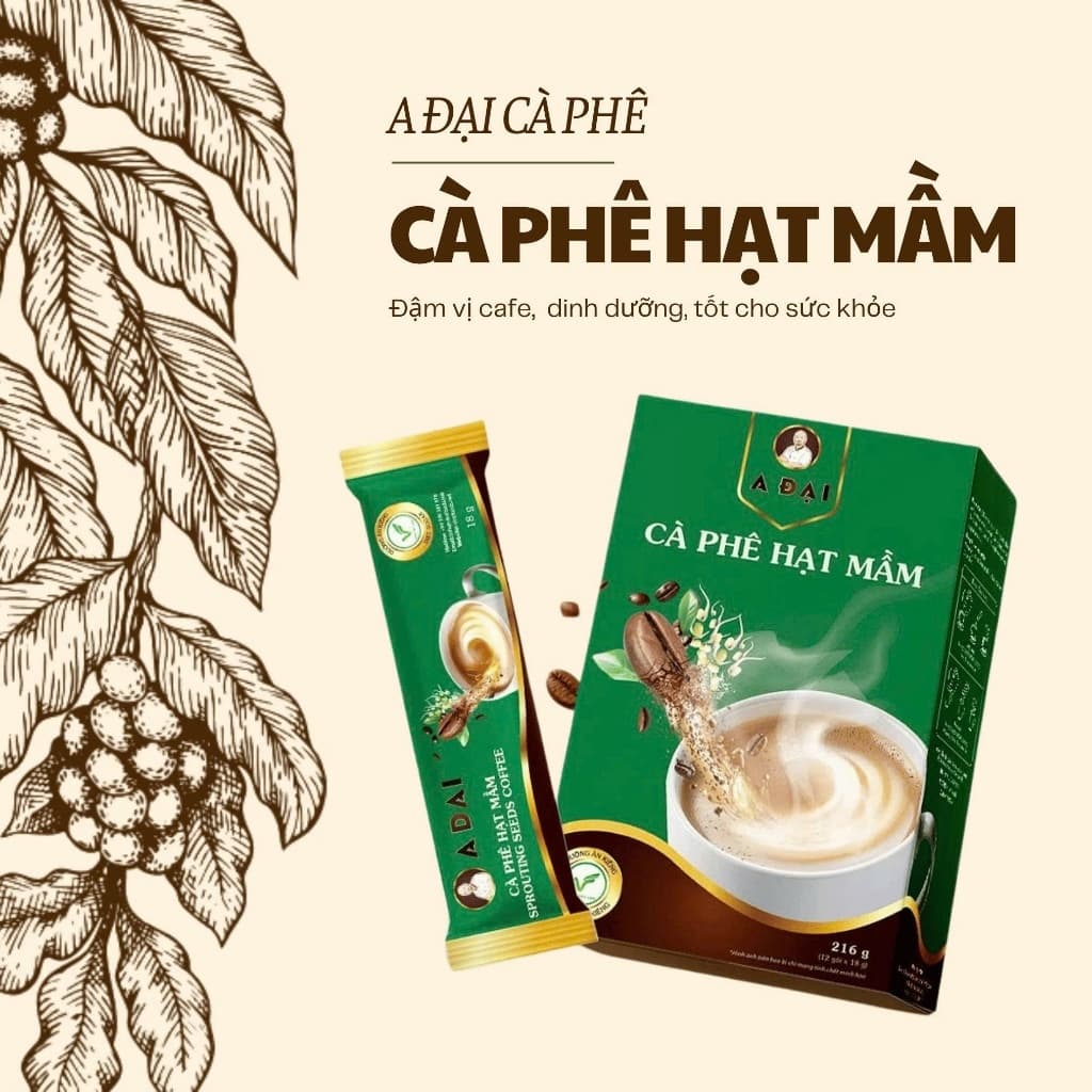 Cà Phê Hòa Tan Hạt Mầm - A Đại Cà Phê Chuẩn Vị Cà Phê Thuần Việt Hộp 10 gói