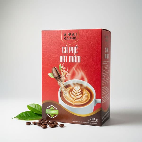 Cà Phê Hòa Tan Hạt Mầm A Đại Hộp 10 gói (180g - Hộp Mới) - Kết Hợp Cà Phê Và Hạt Nảy Mầm Rang Xay