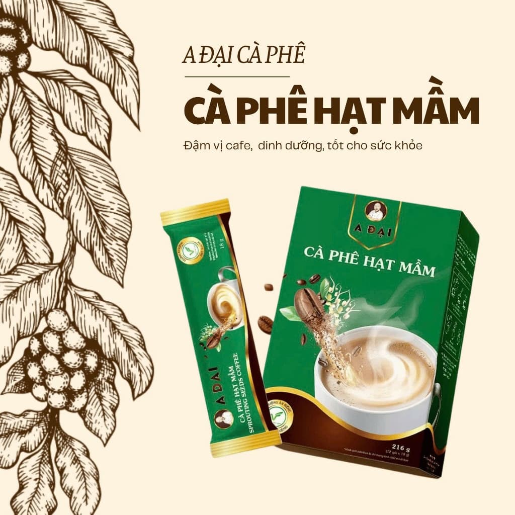 Cà Phê Hạt Mầm A Đại - Cà Phê Hòa Tan, Kết Hợp Giữa Cà Phê Và Mầm Hạt, Bổ Sung Năng Lượng