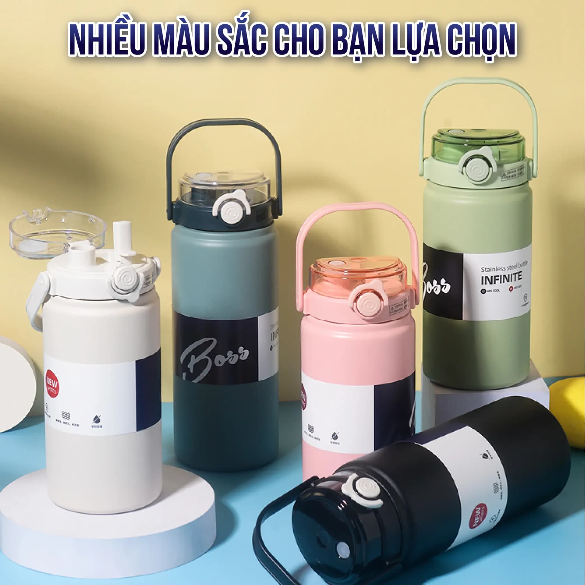 Bình giữ nhiệt Boss NIUMI dung tích 1200ml inox 316 thiết kế đơn giản, màu sắc nhẹ nhàng