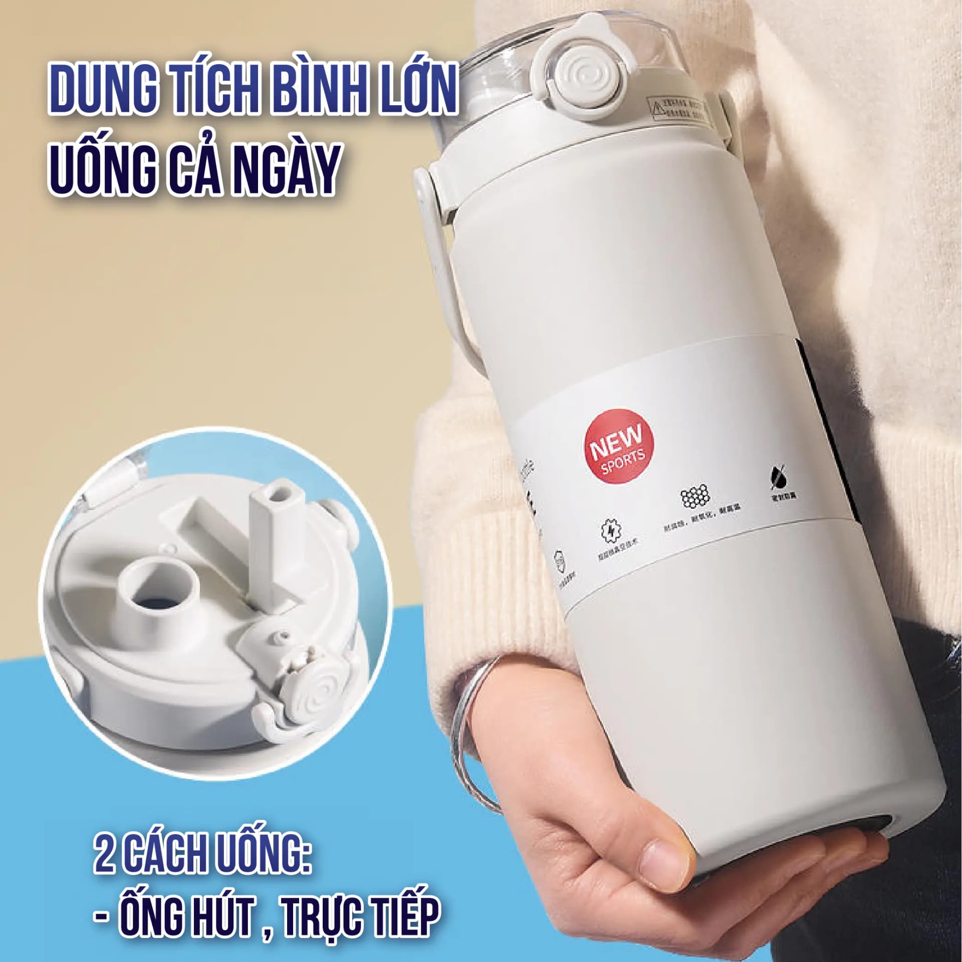 Bình giữ nhiệt Boss NIUMI dung tích 1200ml inox 316 thiết kế đơn giản, màu sắc nhẹ nhàng
