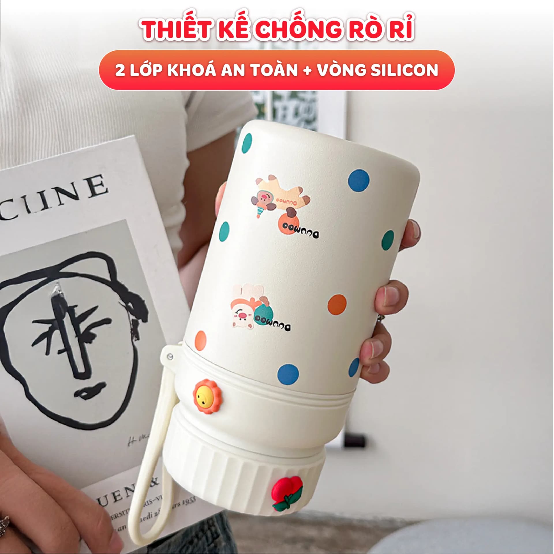 Bình giữ nhiệt Fashion Cup NIUMI hoạ tiết dễ thương 1000ml, inox 316 có lưới lọc trà tiện lợi