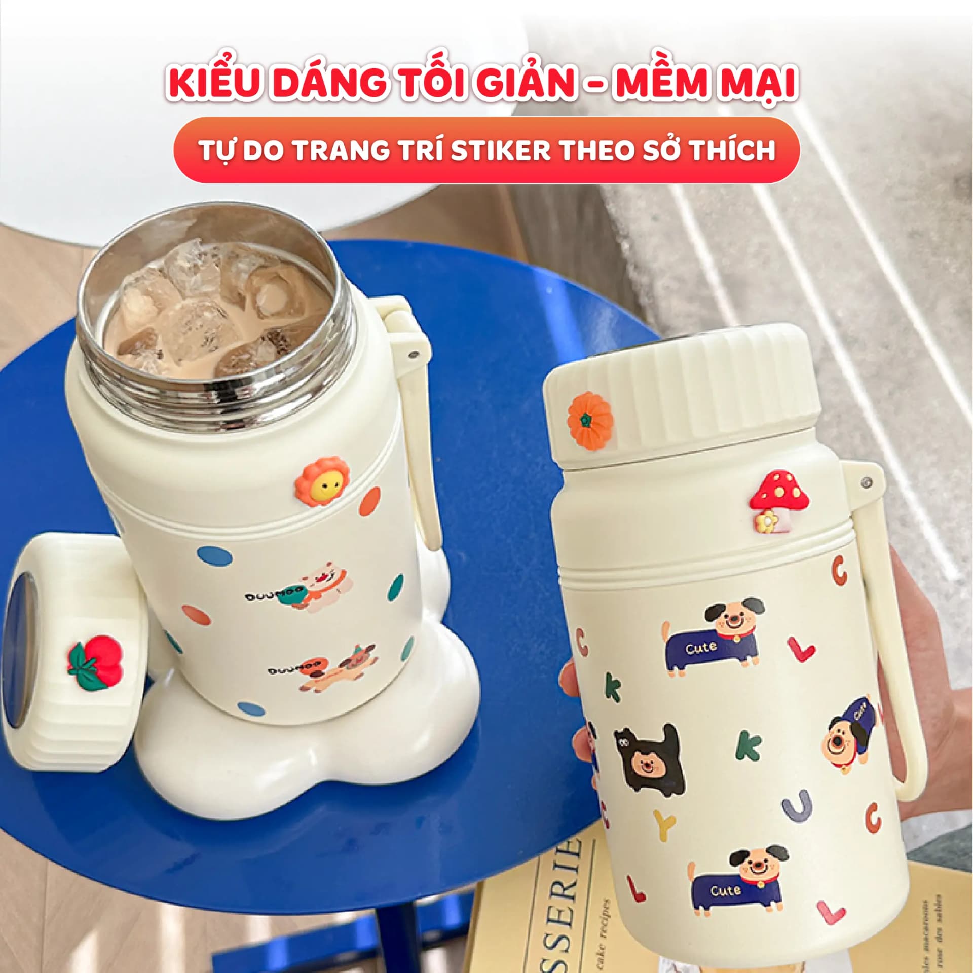 Bình giữ nhiệt Fashion Cup NIUMI hoạ tiết dễ thương 1000ml, inox 316 có lưới lọc trà tiện lợi