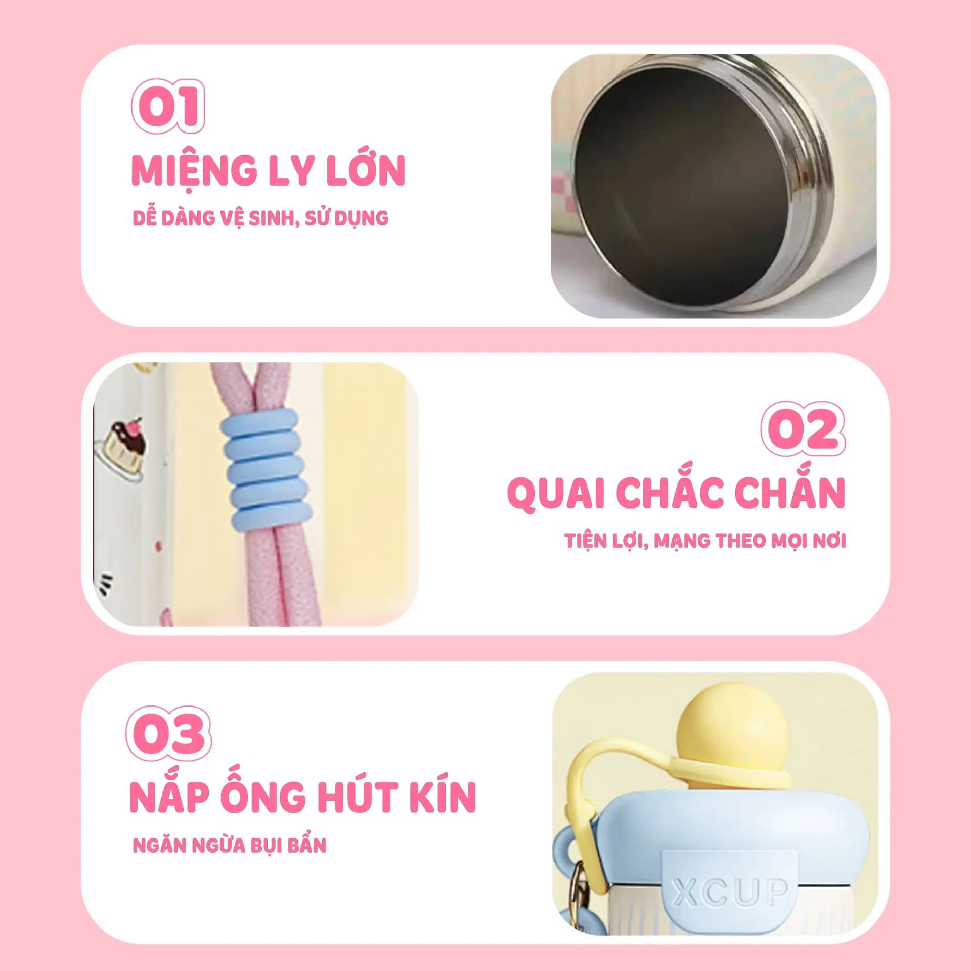Bình giữ nhiệt XCUP NIUMI ống hút mới, INOX 316, dung tích 600ml, màu gradient dành cho học sinh, sinh viên