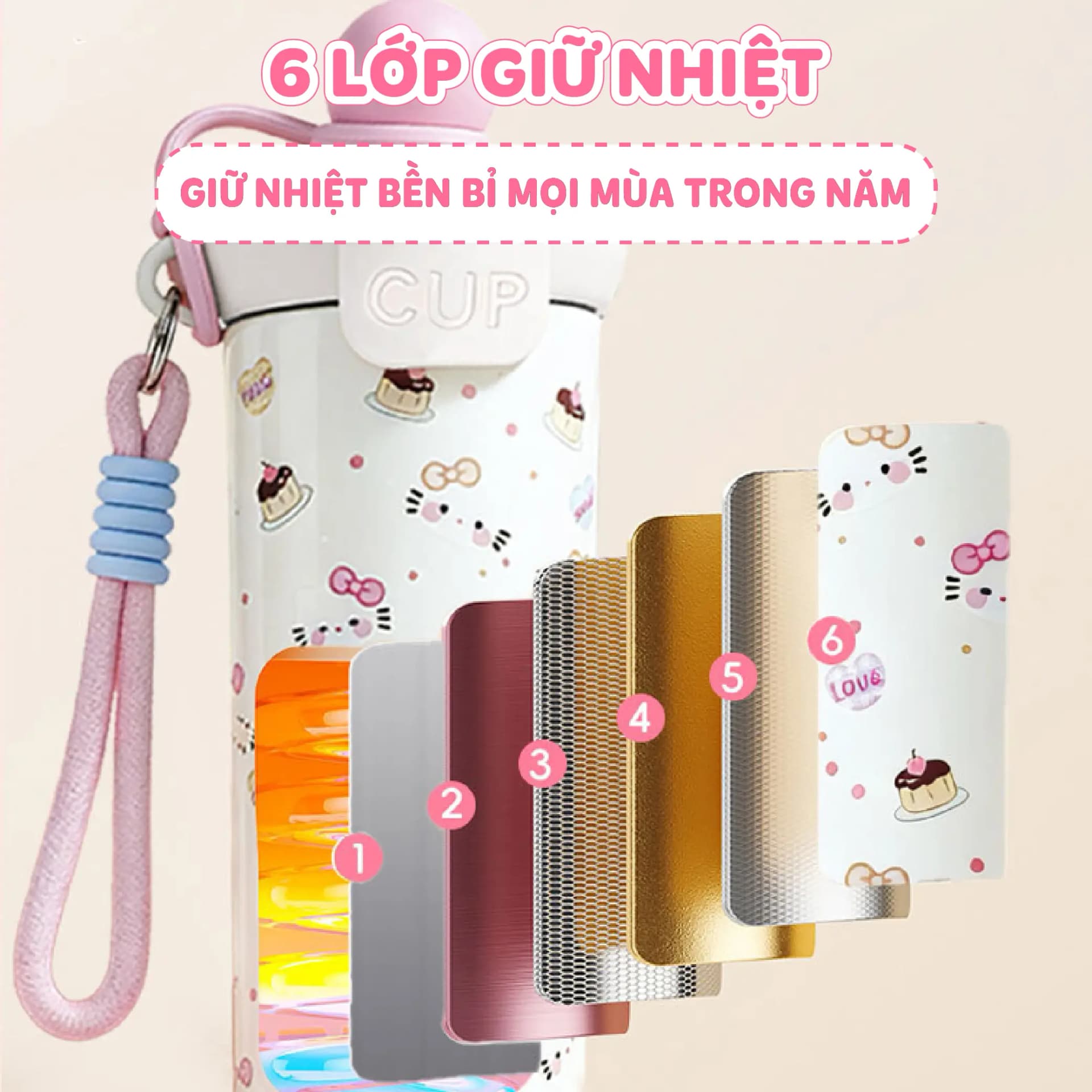 Bình giữ nhiệt XCUP NIUMI ống hút mới, INOX 316, dung tích 600ml, màu gradient dành cho học sinh, sinh viên