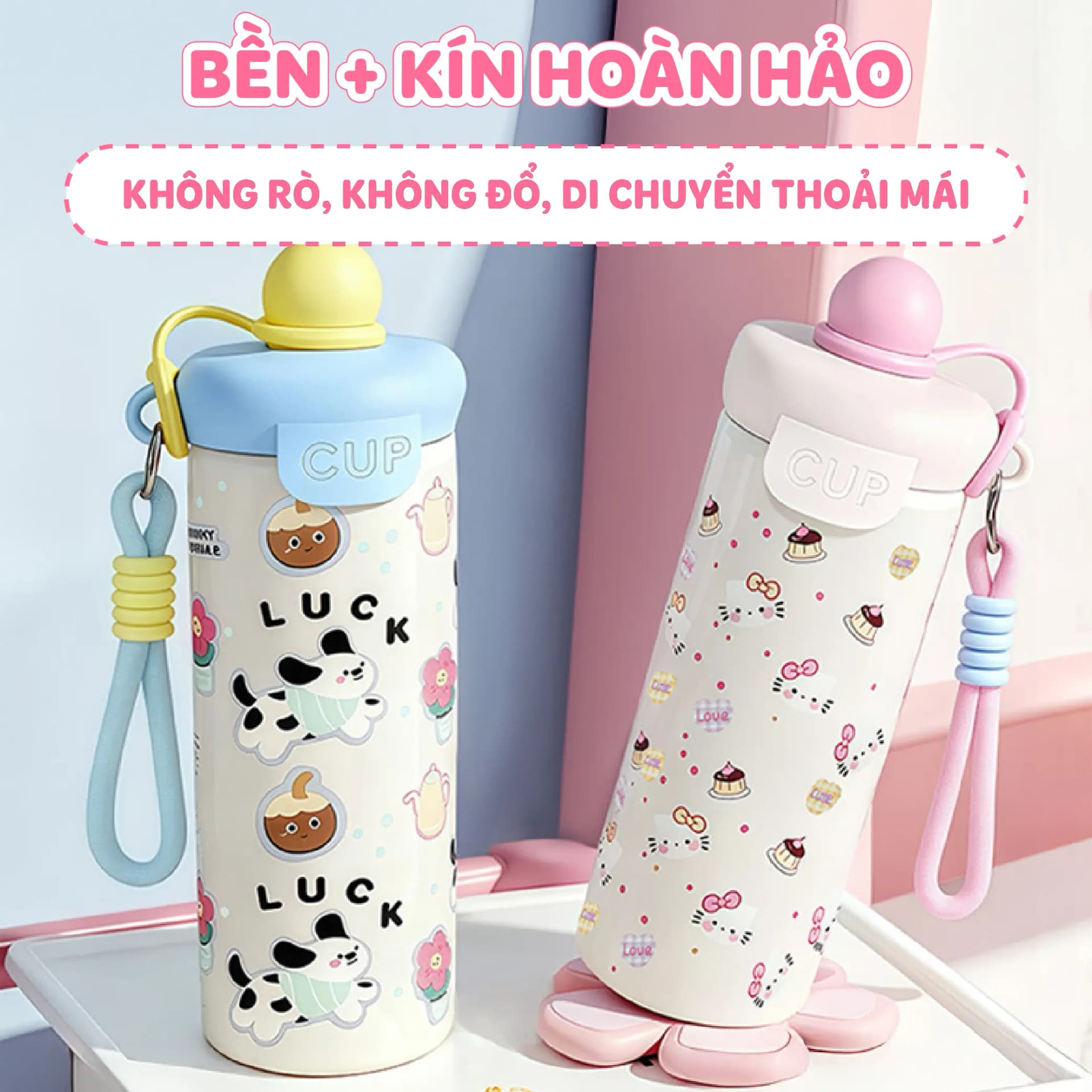 Bình giữ nhiệt XCUP NIUMI ống hút mới, INOX 316, dung tích 600ml, màu gradient dành cho học sinh, sinh viên
