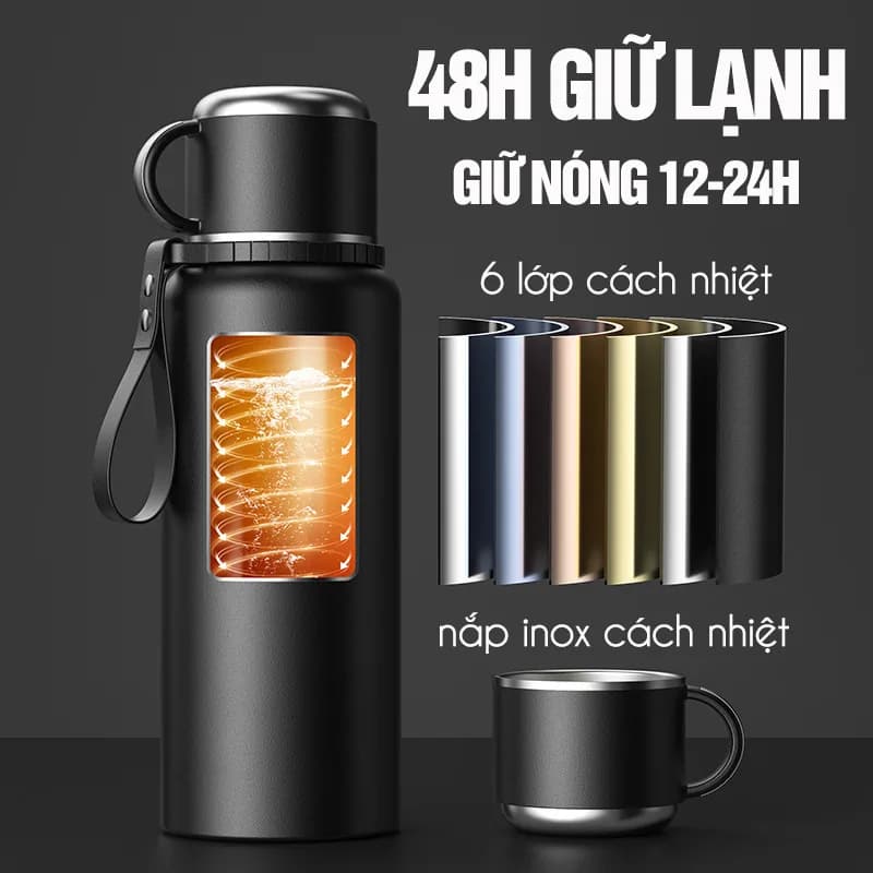 Bình giữ nhiệt NIUMI 48h 316 hiển thị nhiệt độ và nắp có tay cầm, nhiều dung tích