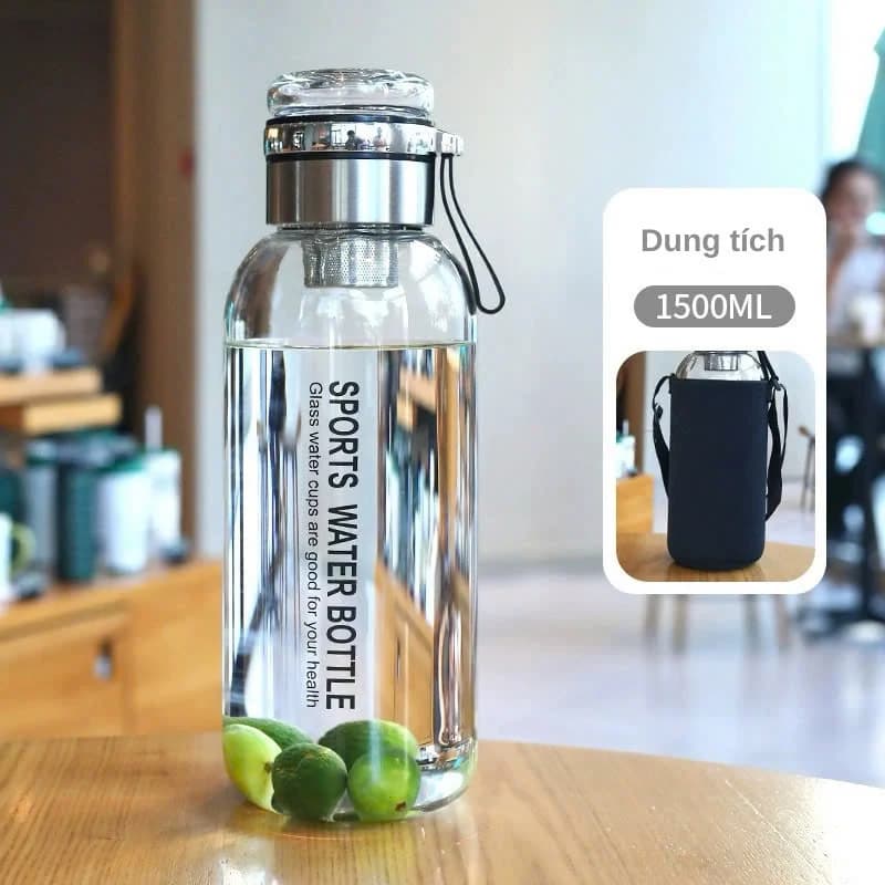 Bình đựng trà thuỷ tinh NIUMI có kèm nắp pha trà tiện lợi và lọc trà inox an toàn, độ bền dài lâu