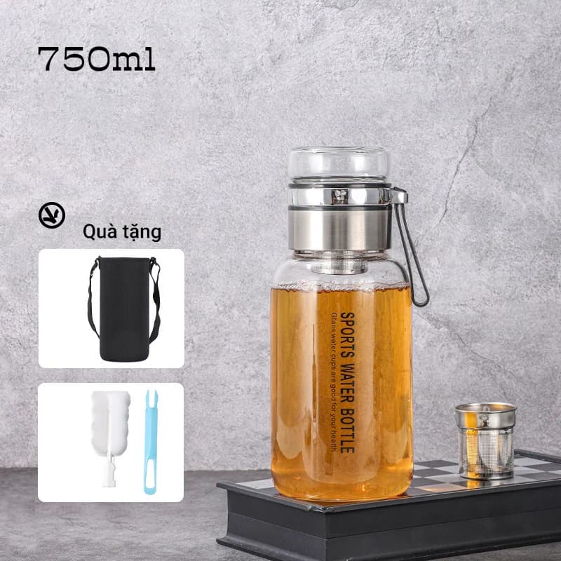 Bình đựng trà thuỷ tinh NIUMI có kèm nắp pha trà tiện lợi và lọc trà inox an toàn, độ bền dài lâu