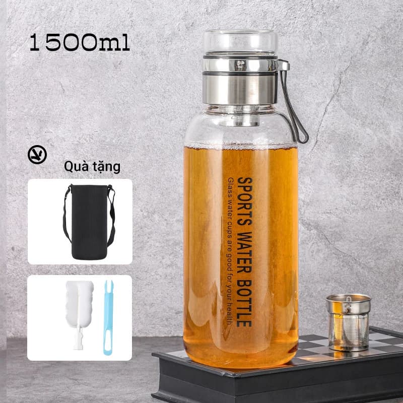 Bình đựng trà thuỷ tinh NIUMI có kèm nắp pha trà tiện lợi và lọc trà inox an toàn, độ bền dài lâu
