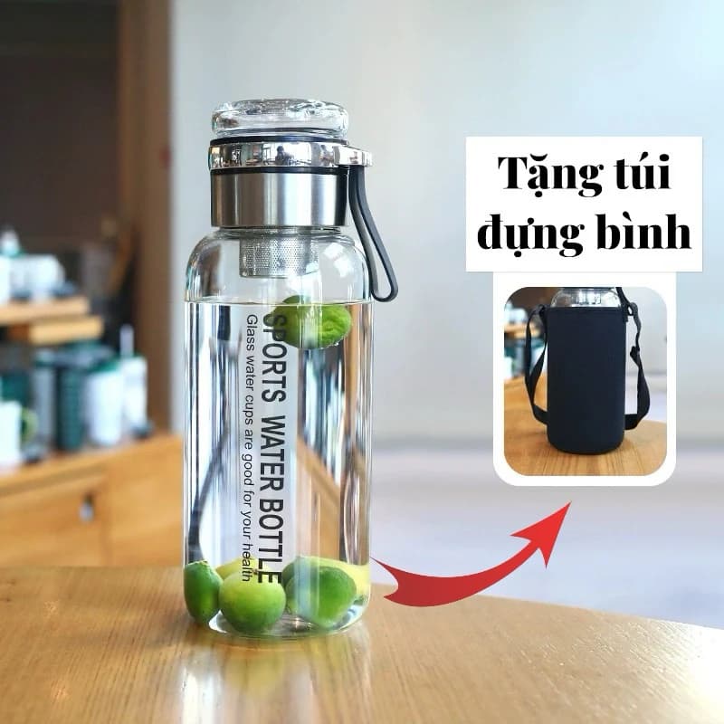 Bình đựng trà thuỷ tinh NIUMI có kèm nắp pha trà tiện lợi và lọc trà inox an toàn, độ bền dài lâu