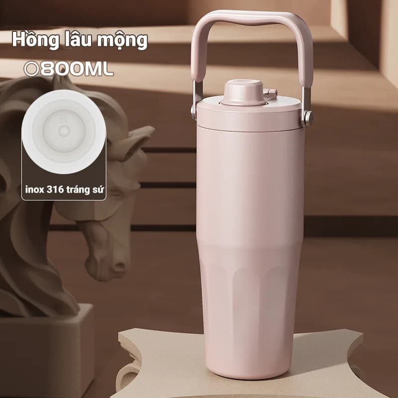 Ly giữ nhiệt tráng sứ BUBBLE NIUMI ống hút trân châu thuỷ tinh 2026