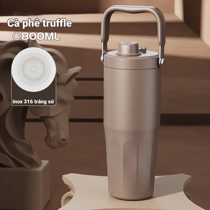Ly giữ nhiệt tráng sứ BUBBLE NIUMI ống hút trân châu thuỷ tinh 2026