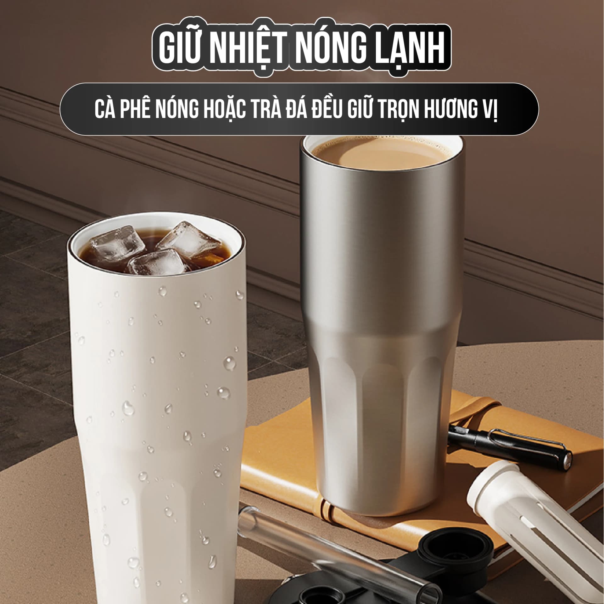 Ly giữ nhiệt tráng sứ BUBBLE NIUMI ống hút trân châu thuỷ tinh 2026