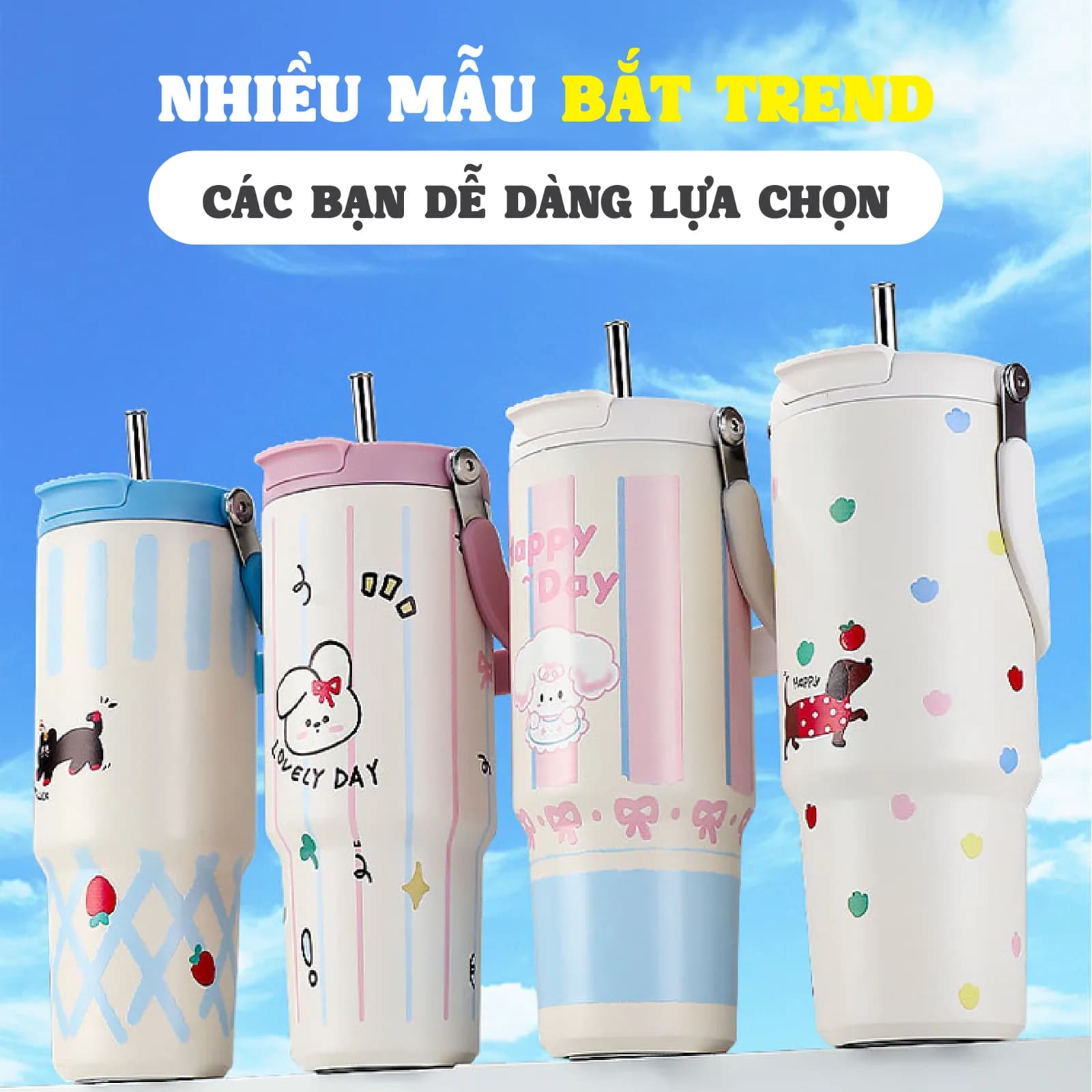 Ly giữ nhiệt Mochi NIUMI dung tích 900ml inox 316 dễ thương, màu sắc tươi sáng