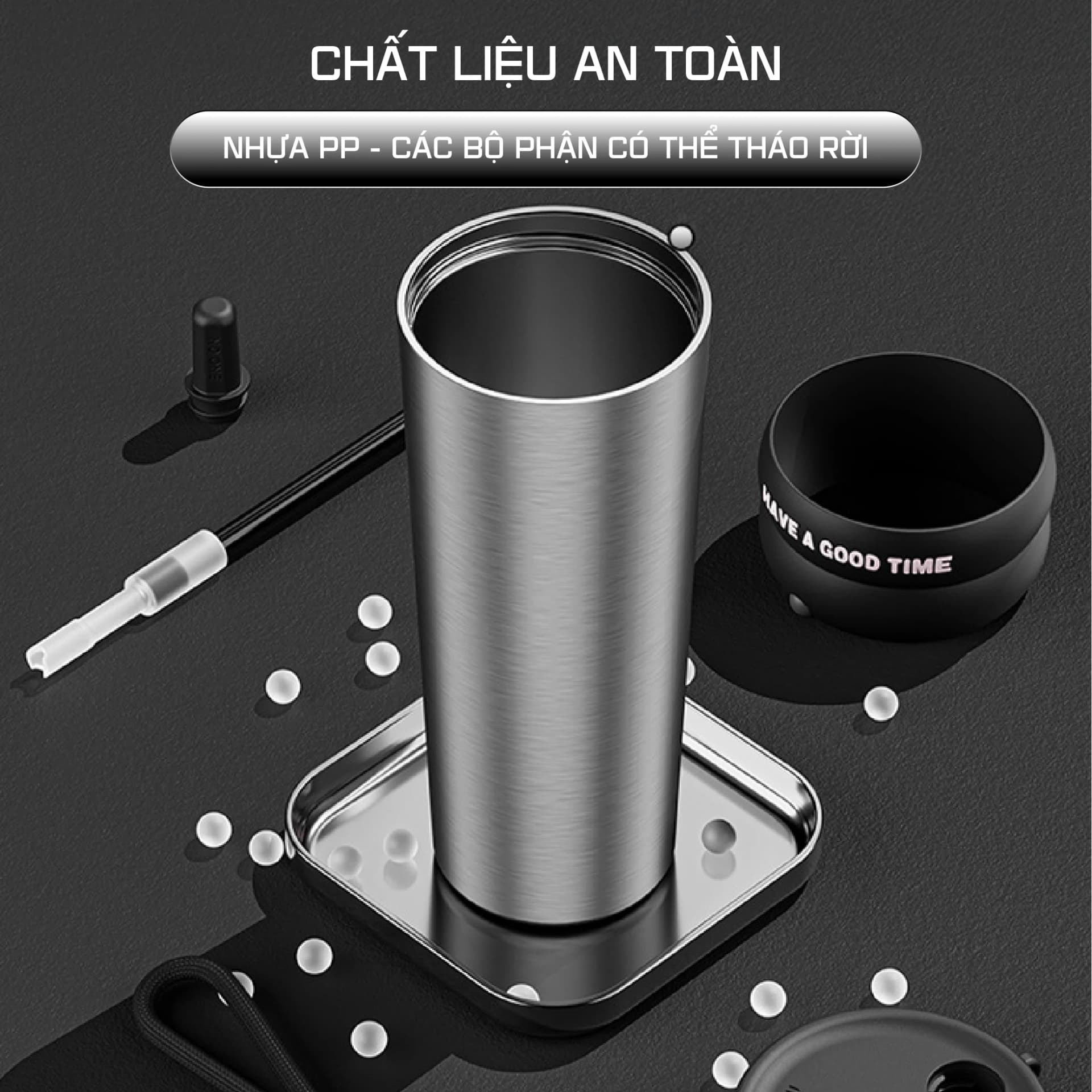 Ly giữ nhiệt Phúc Long NIUMI 710ml đơn giản, màu sắc basic, có ống hút, giữ nhiệt nóng và lạnh