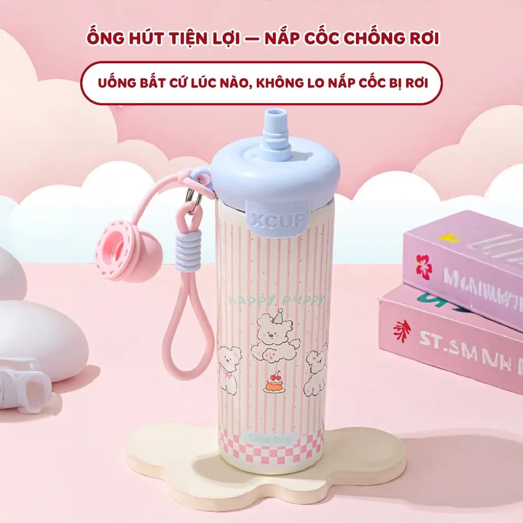 Bình giữ nhiệt XCUP NIUMI ống hút mới, INOX 316, dung tích 600ml, màu gradient dành cho học sinh, sinh viên