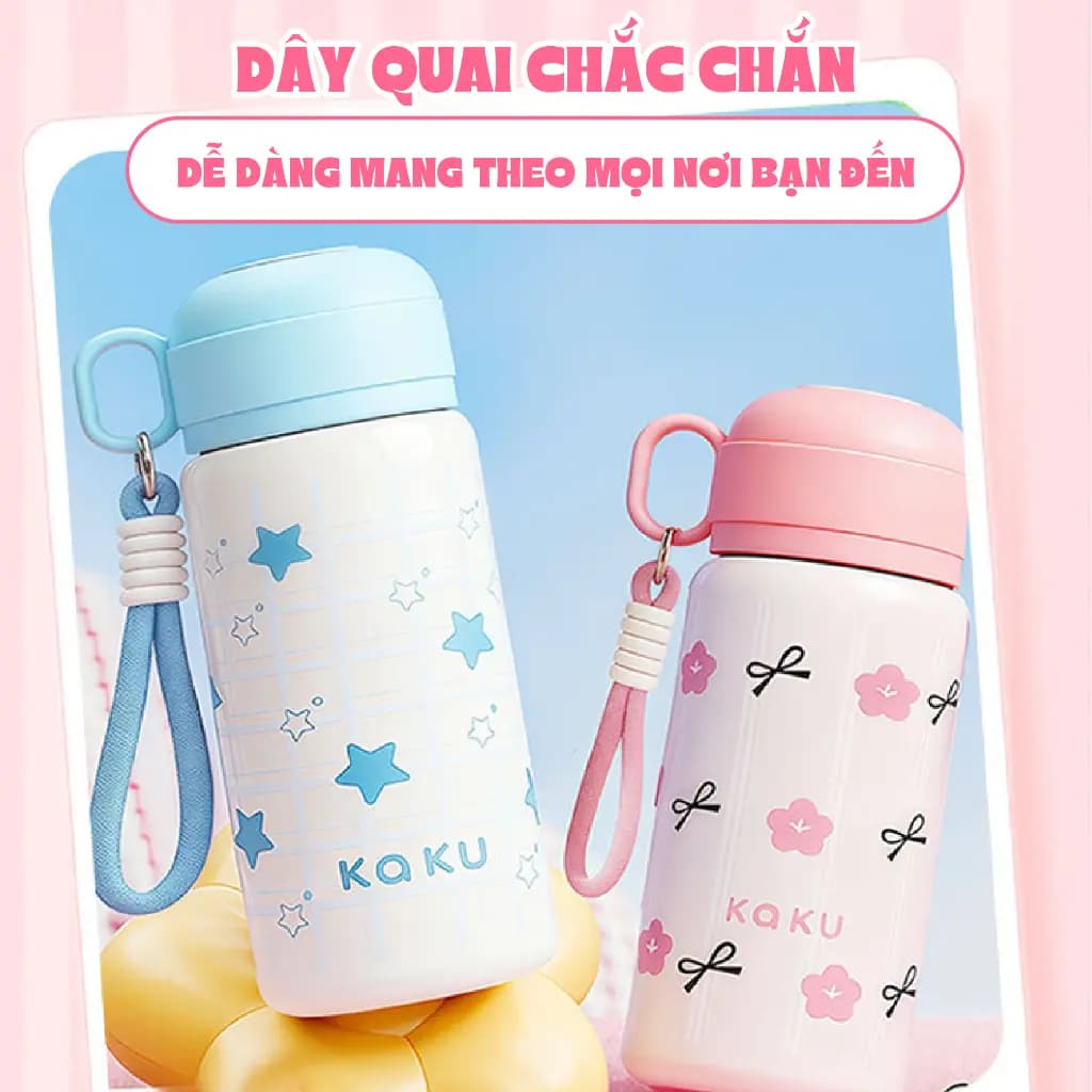Bình nước KAKU NIUMI 450ml xinh xắn 3 cách uống, giữ nhiệt tốt, nhỏ gọn mang đi mọi nơi