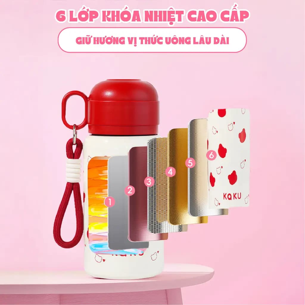 Bình nước KAKU NIUMI 450ml xinh xắn 3 cách uống, giữ nhiệt tốt, nhỏ gọn mang đi mọi nơi