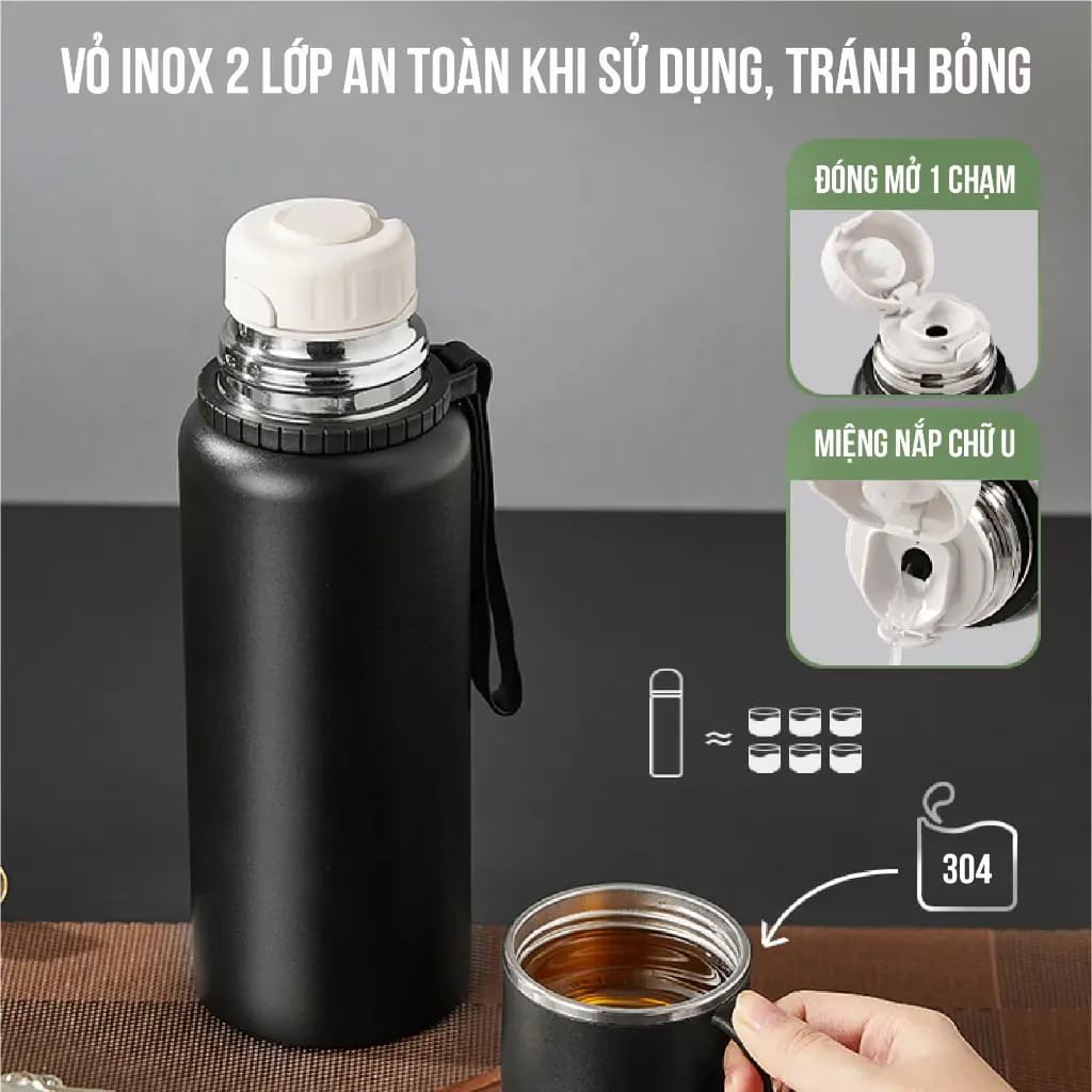 Bình giữ nhiệt NIUMI 48h 316 hiển thị nhiệt độ và nắp có tay cầm, nhiều dung tích