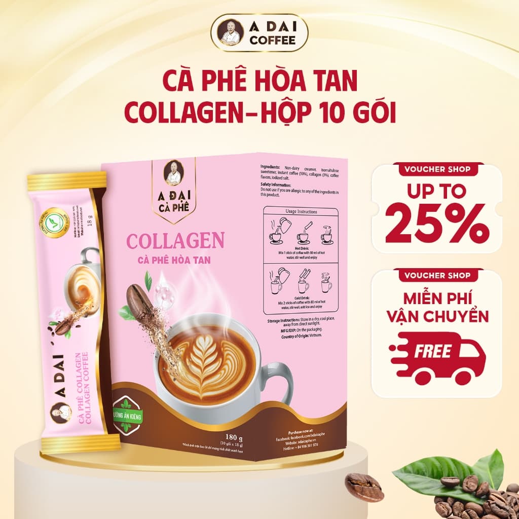 Cà Phê Hòa Tan Collagen A Đại - Cà Phê Chuẩn Hương Vị Cà Phê Thuần Việt, Tiện Lợi, Hương Vị Mới