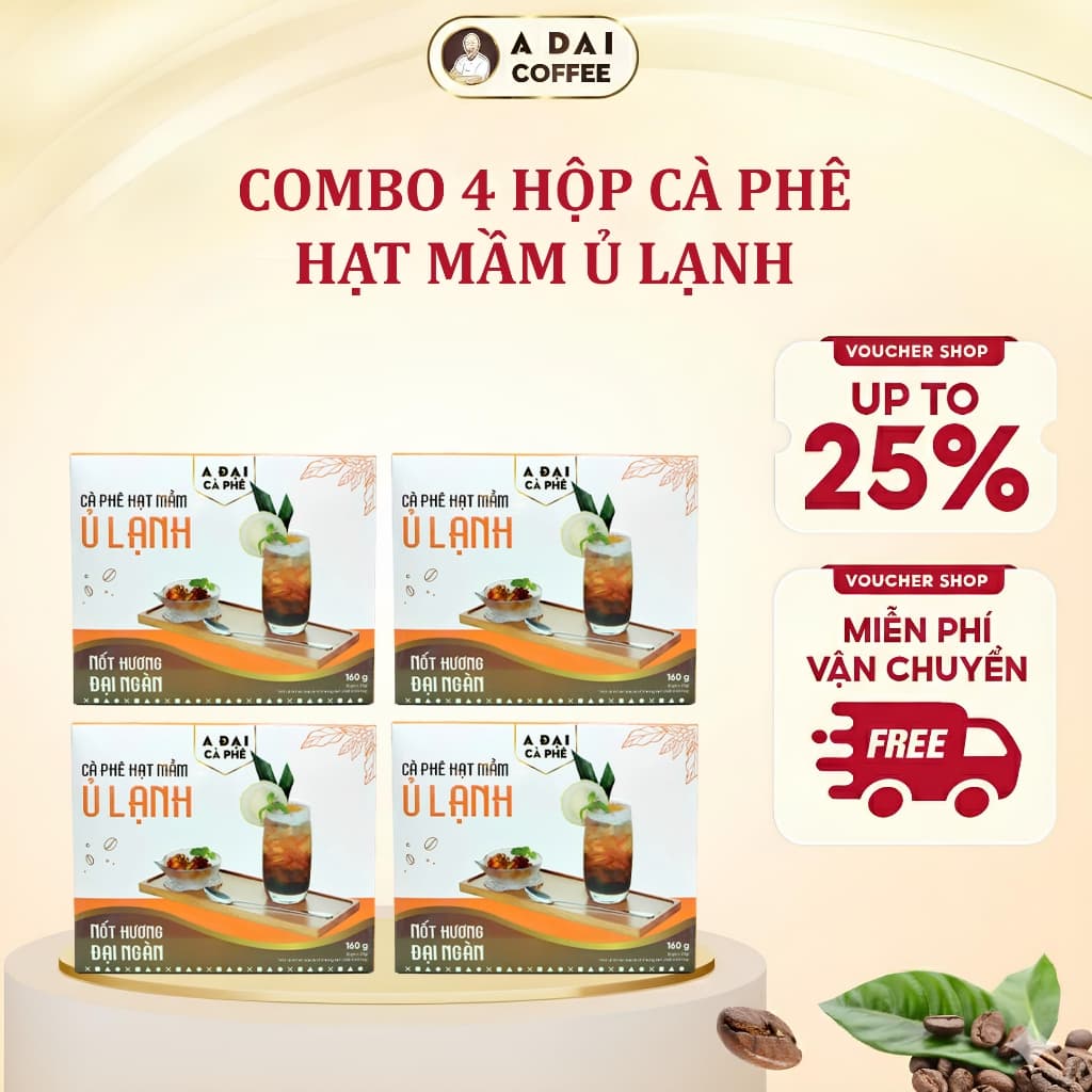 Combo 4 Hộp Cà Phê Hạt Mầm Ủ Lạnh - Cold Brew Hộp Túi Lọc (8 gói) - Hương Trái Cây, Thanh Lọc Cơ Thể