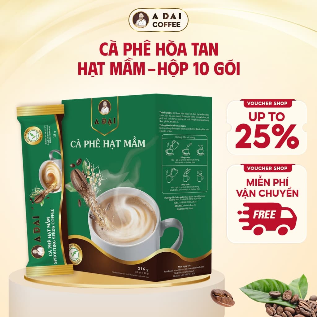 Cà Phê Hạt Mầm A Đại - Cà Phê Hòa Tan, Kết Hợp Giữa Cà Phê Và Mầm Hạt, Bổ Sung Năng Lượng